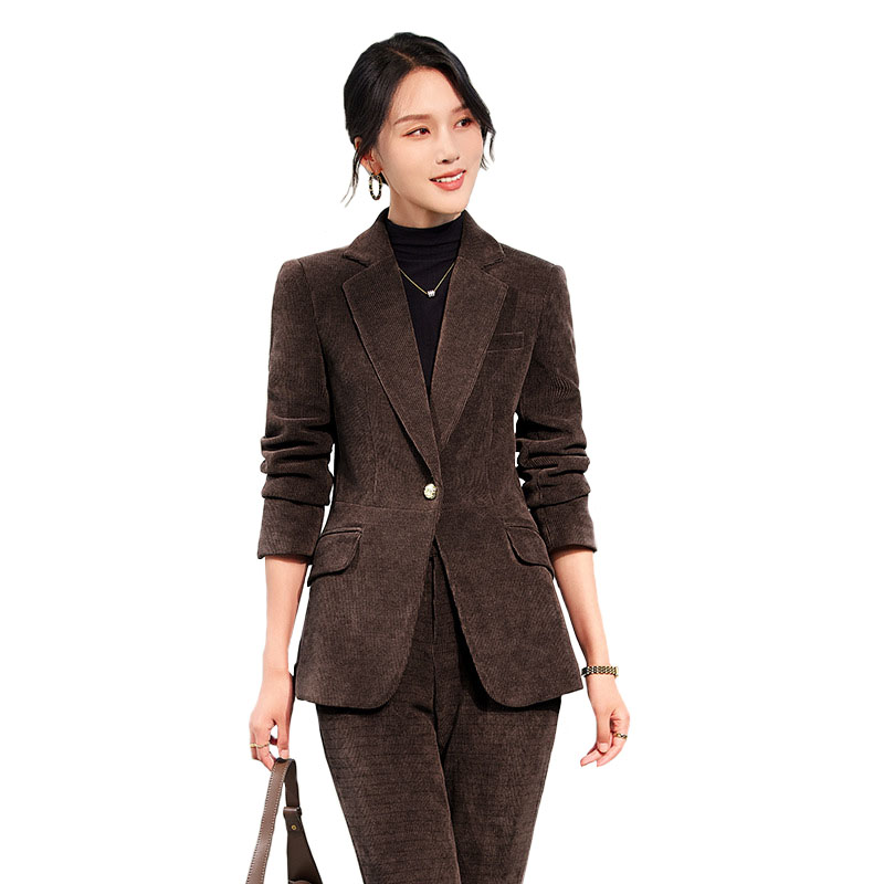 Women'S Green Formal Wear - 2024 Autumn New Corduroy Elegant Pant