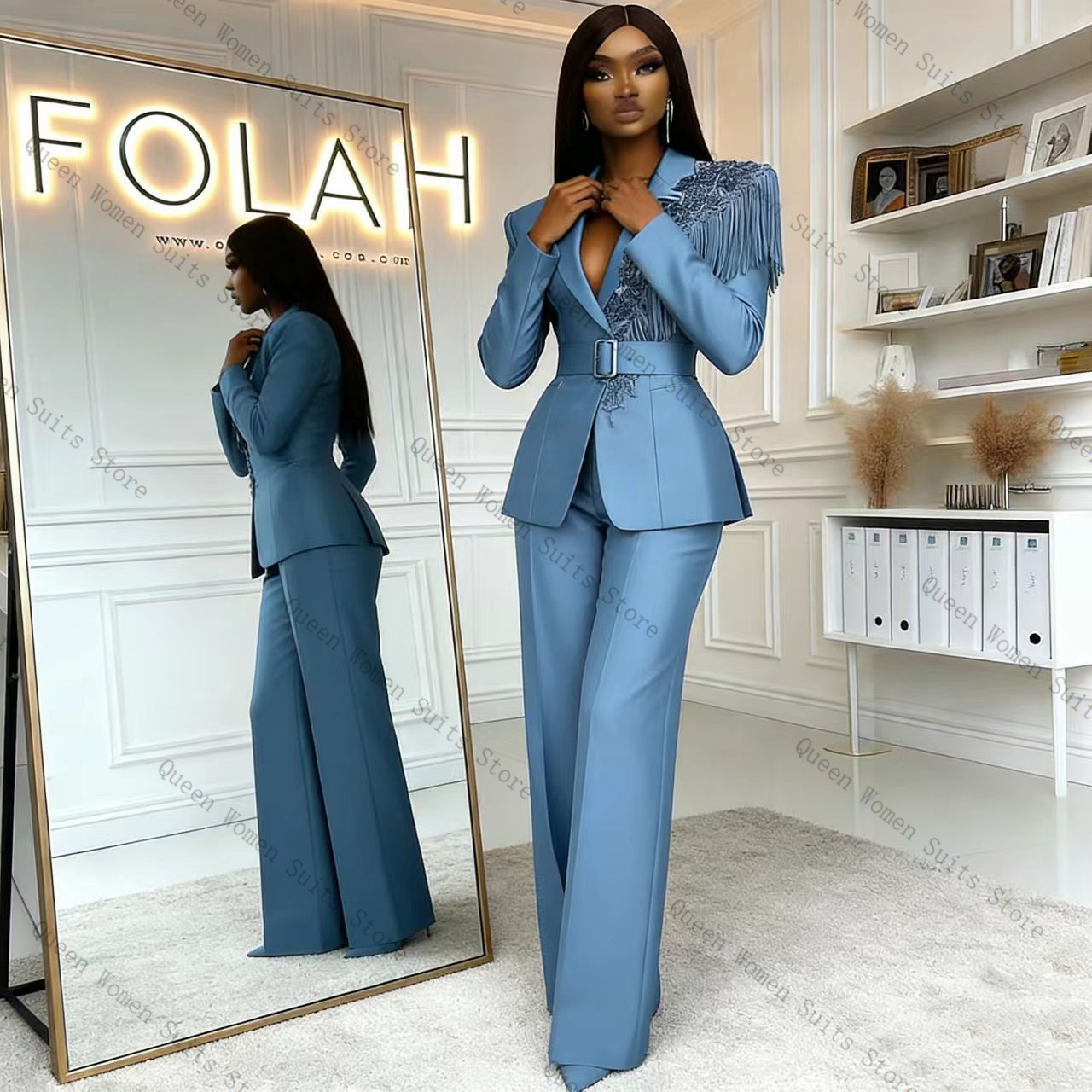 Women'S Formal Wear Wedding - Tassel Blue Women Suit Pants Set