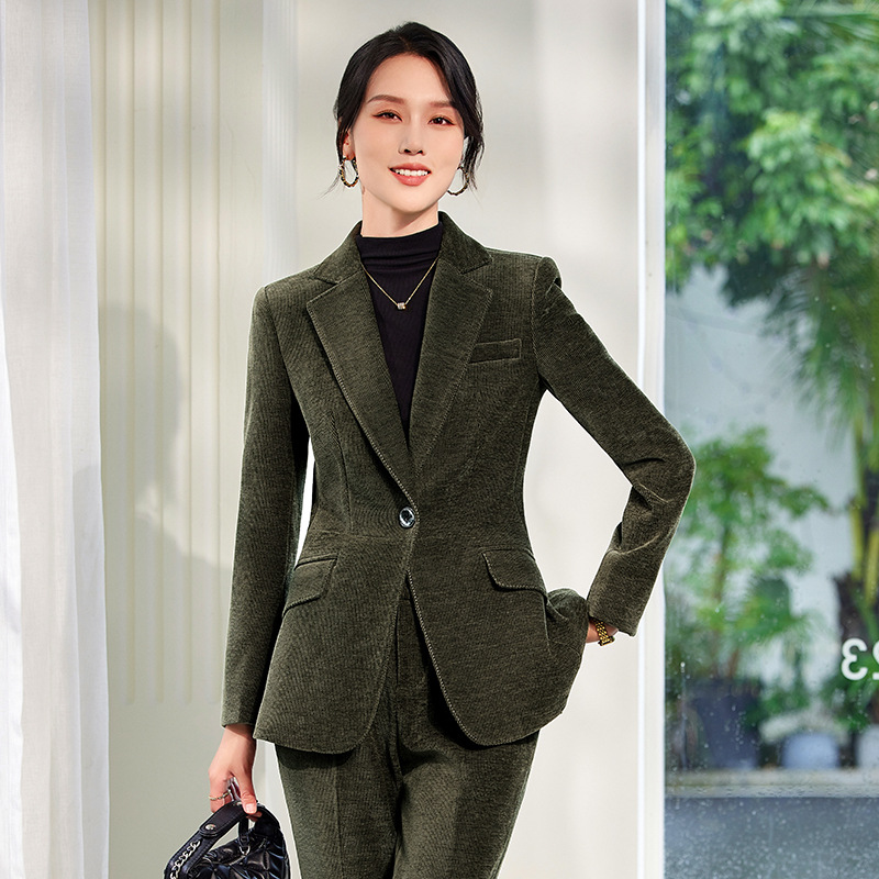 2024 Autumn New Corduroy Elega - Women'S Green Formal Wear review and price