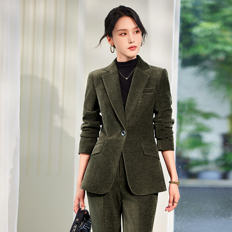 2024 Autumn New Corduroy Elega - Women'S Green Formal Wear review and price