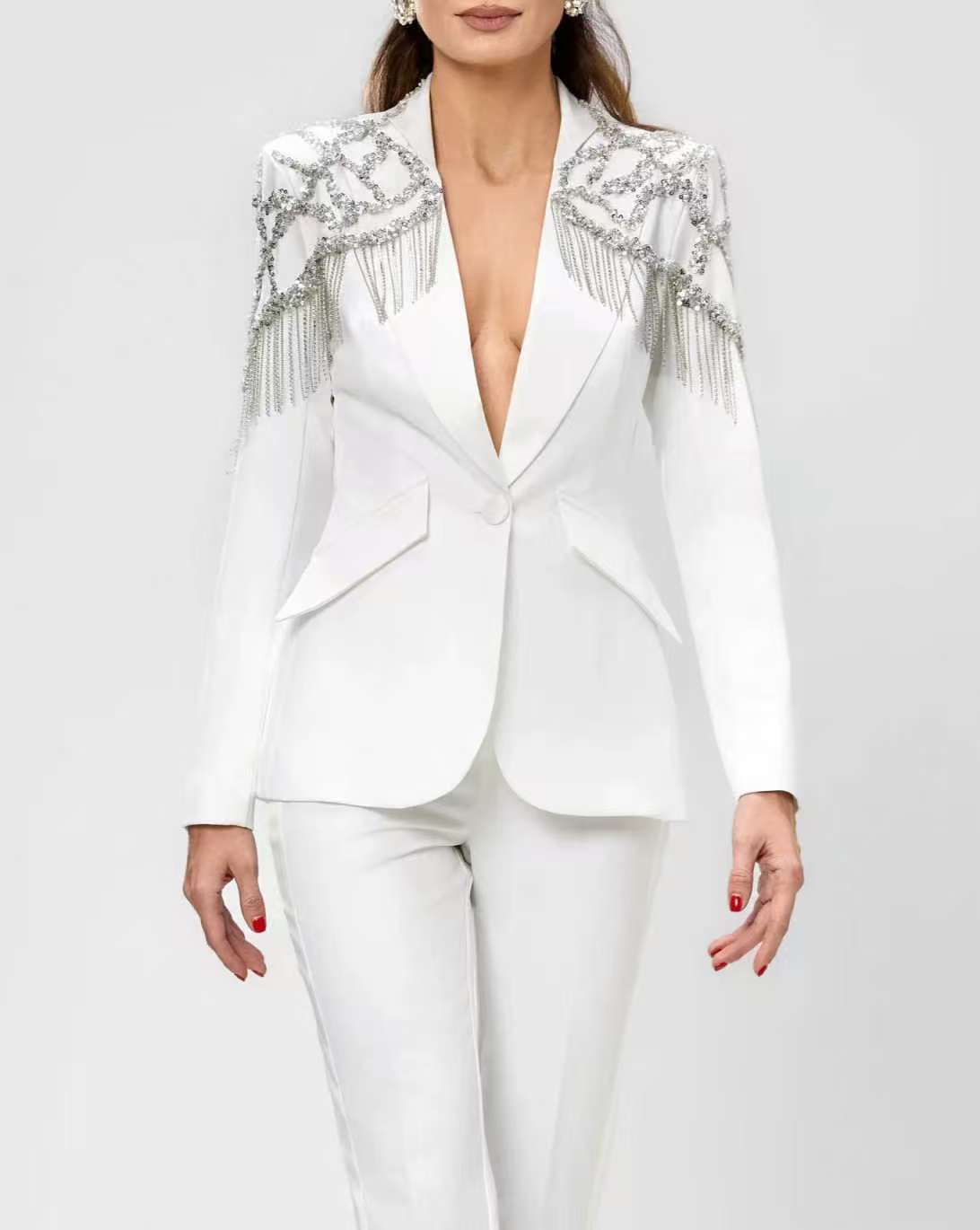 Crystals Beading Women Suit Se - Women'S Formal Wear For A Wedding Guest review and price