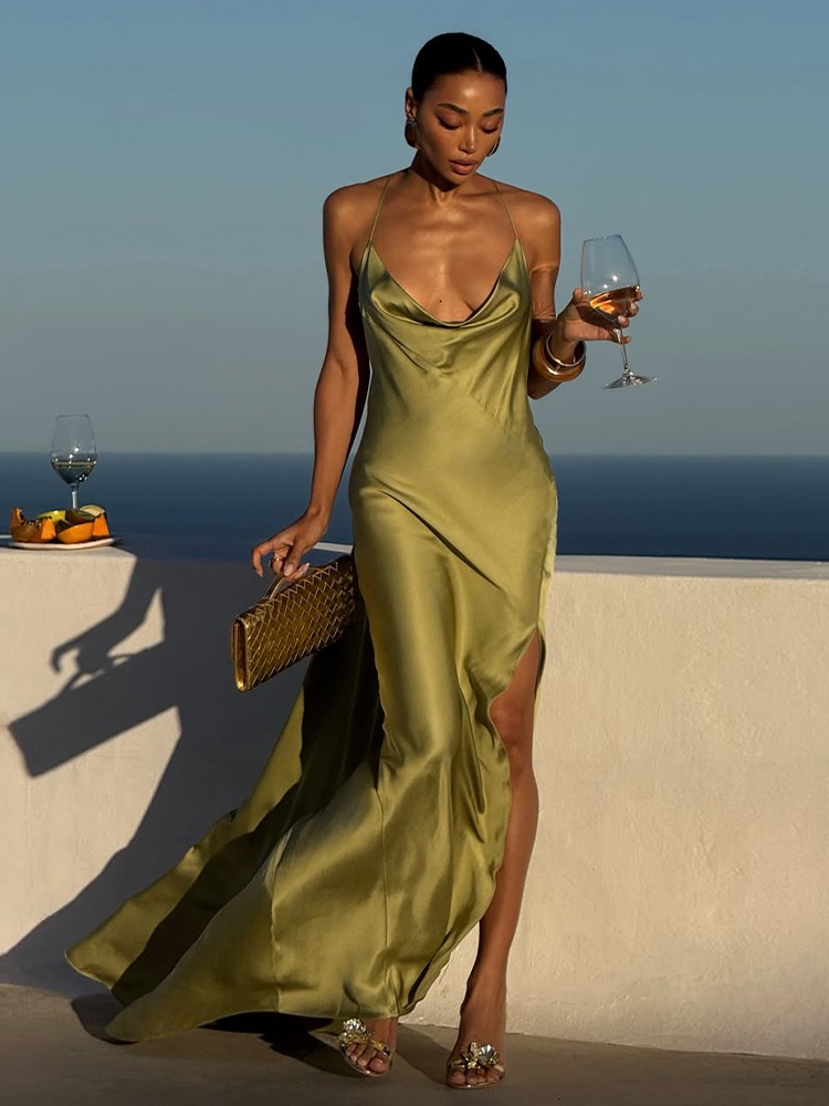 2026 Olive Green Satin Spaghet - Women'S Green Formal Wear review and price